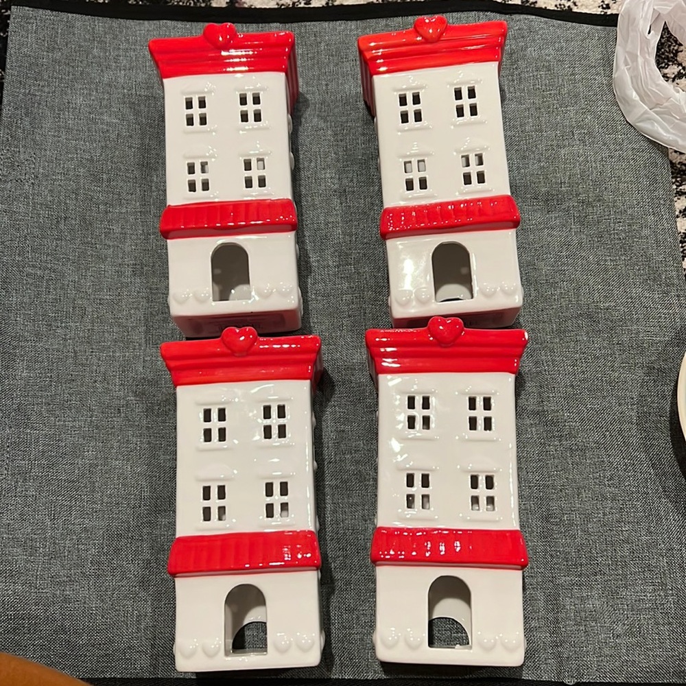 NWT 4pc Valentine Ceramic Tall Building Figurine